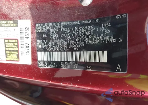 2013 Toyota Sienna Le V6 8 Passenger from USA, damaged, VIN 5TDKK3DC4DS393304